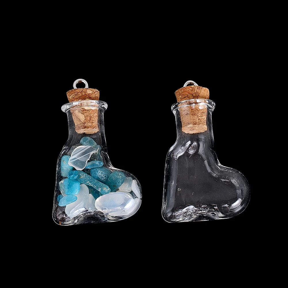2pcs Mini Heart Wishing Bottle Hanging Decor Glass Potion Bottle Pendant Perfume Essential Oil Vial with Cork DIY Jewelry Making