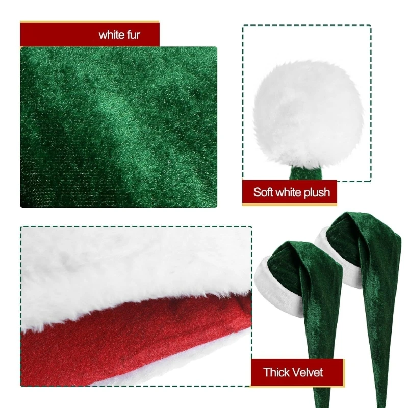 Classical Santa Hat Dark Green Caps for Christmas Family Gathering Party Headwear HXBA