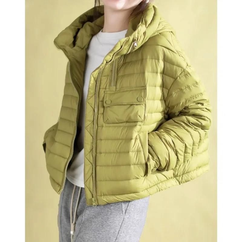 Women's Clothing Lightweight Down Jacket Winter Warm New Loose Fit Hooded Plus Size Fashion White Duck Down Outerwear Short Tops