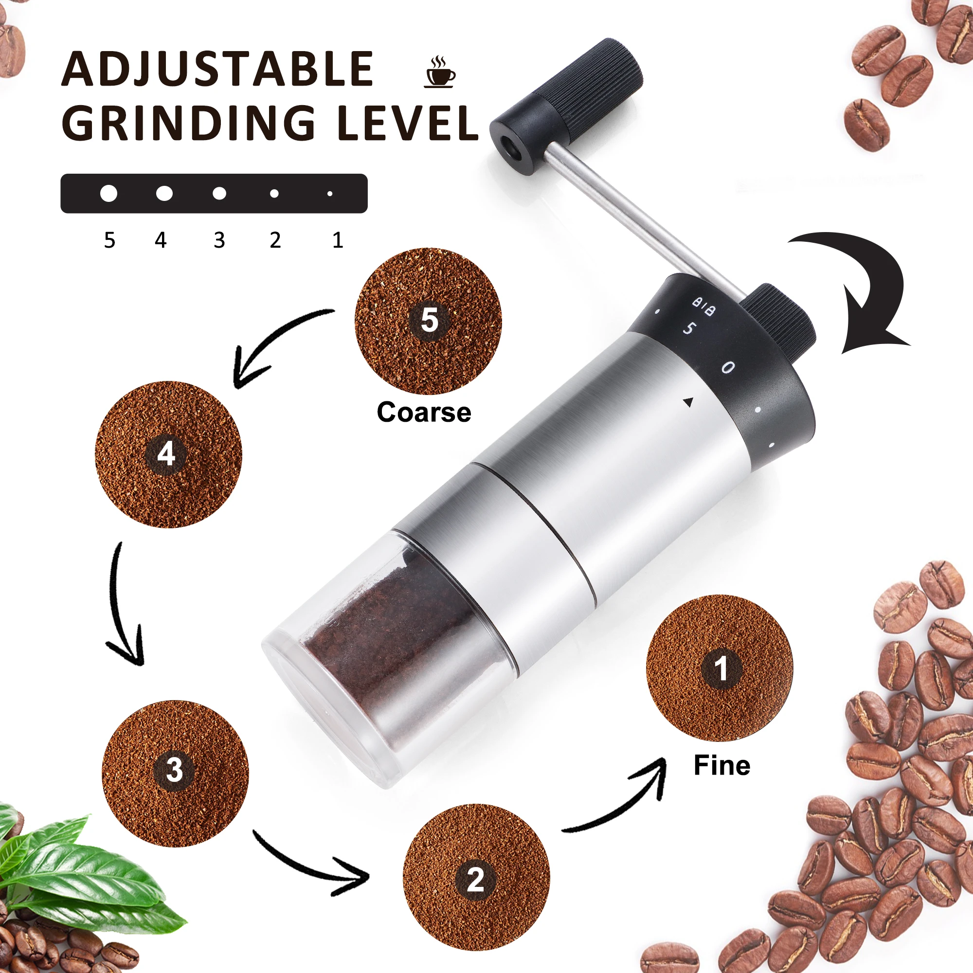 

Portable Hand Coffee Grinder with manual coarseness Settings User-friendly coffee hand grinder For Home Office Travel
