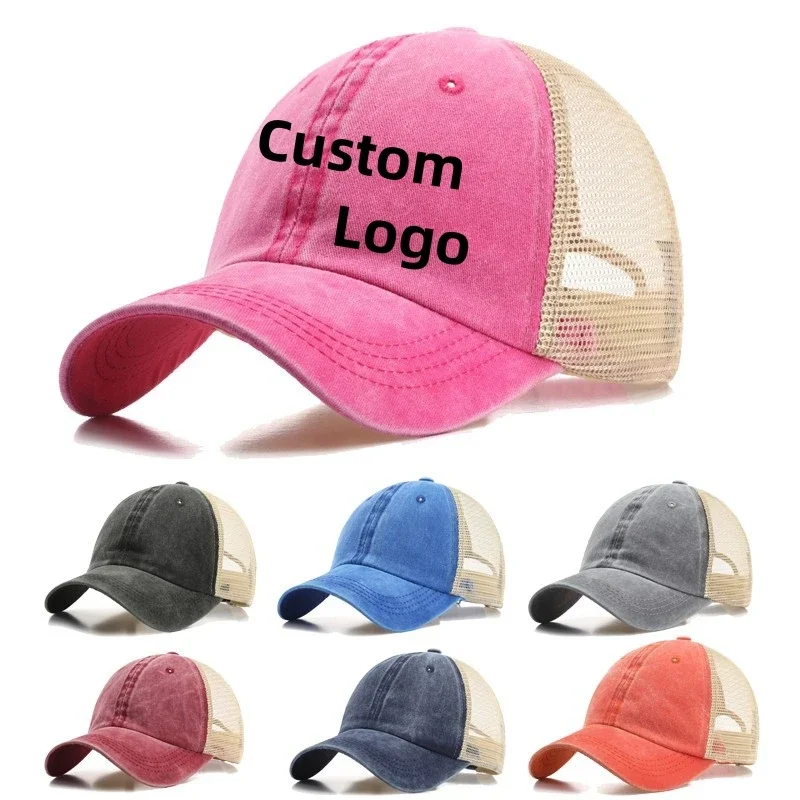 

Vintage Washed Distressed Baseball Cap Custom Logo Men's Mesh Trucker Hat Casual Women's Hip Hop Cap Kpop Snapback Sun Hat