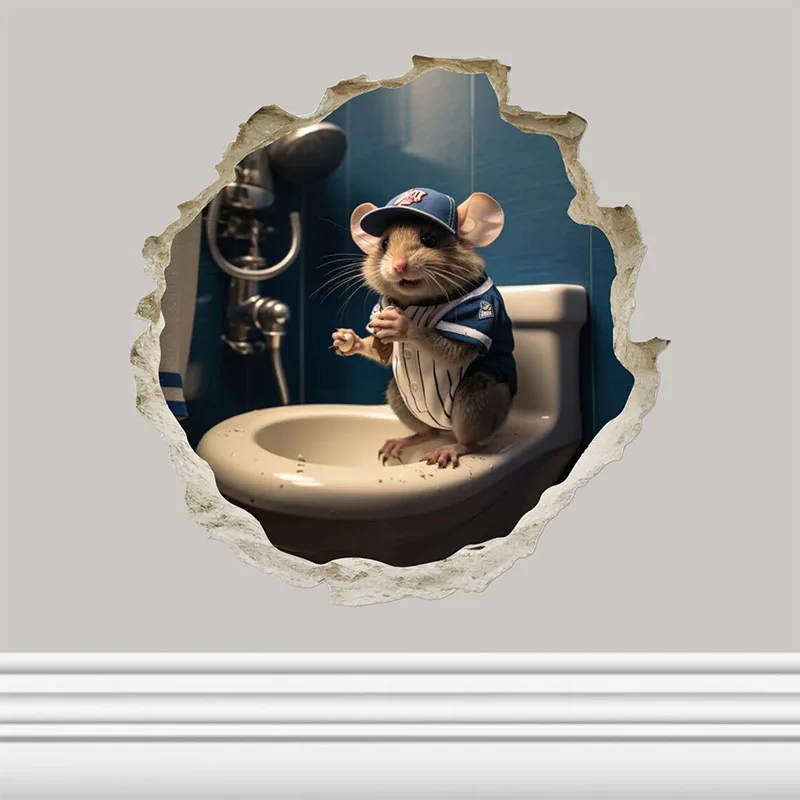 Mouse Sitting on Toilet Sticker, Used for Toilet Lid, Wall, Door, Cabinet, Window, Car Decoration, Vinyl Cartoon Decals