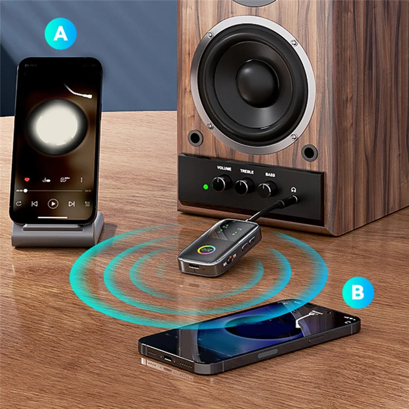 【جديد】HIFI بلوتوث 5.2 محول الصوت 3.5 ملم Aux مشغل إرسال استقبال الموسيقى اللاسلكي مع ميكروفون لمكبر الصوت PC TV Car