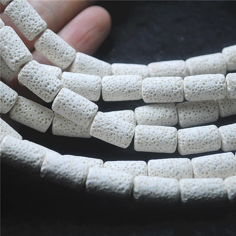 27PCS Natural White Lava Stone Drum Shape 9X15MM DIY Loose Beads For Women's Bracelets Making Accessories Free Shippings