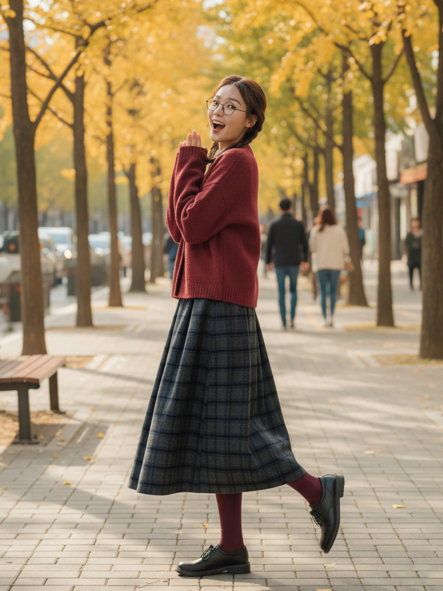 

Повседневная шерстяная юбка в клетку для женщин, осенне-зимняя юбка миди А-силуэта, простой складчатый дизайн, высокая талия, эластичный пояс