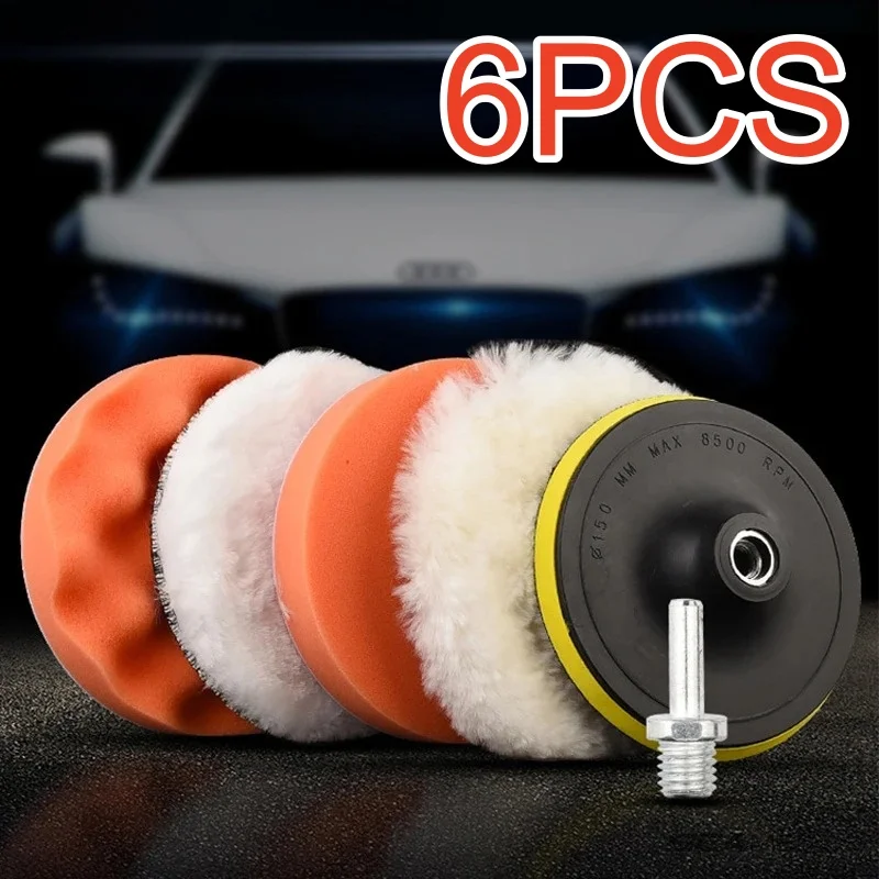 6pcs/set Car Polishing Sponge Pads Kit Foam Pad Buffer Kit Polishing Machine Wax Pads 3/4/5 Inch for Removing Scratches