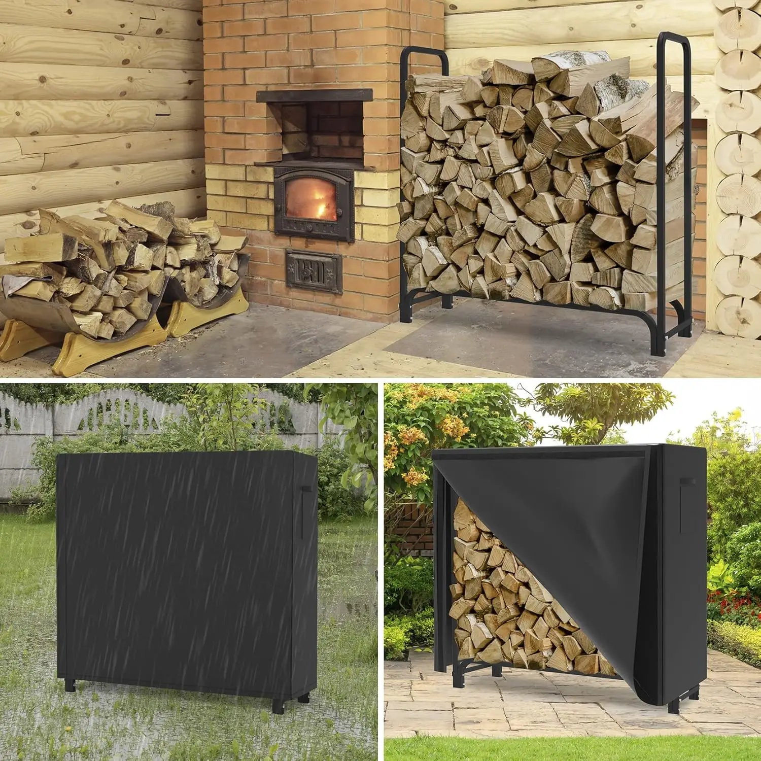 Outdoor and Indoor Use, Metal with 600D Oxford Fabric Cover, 4ft Heavy Duty Firewood Rack