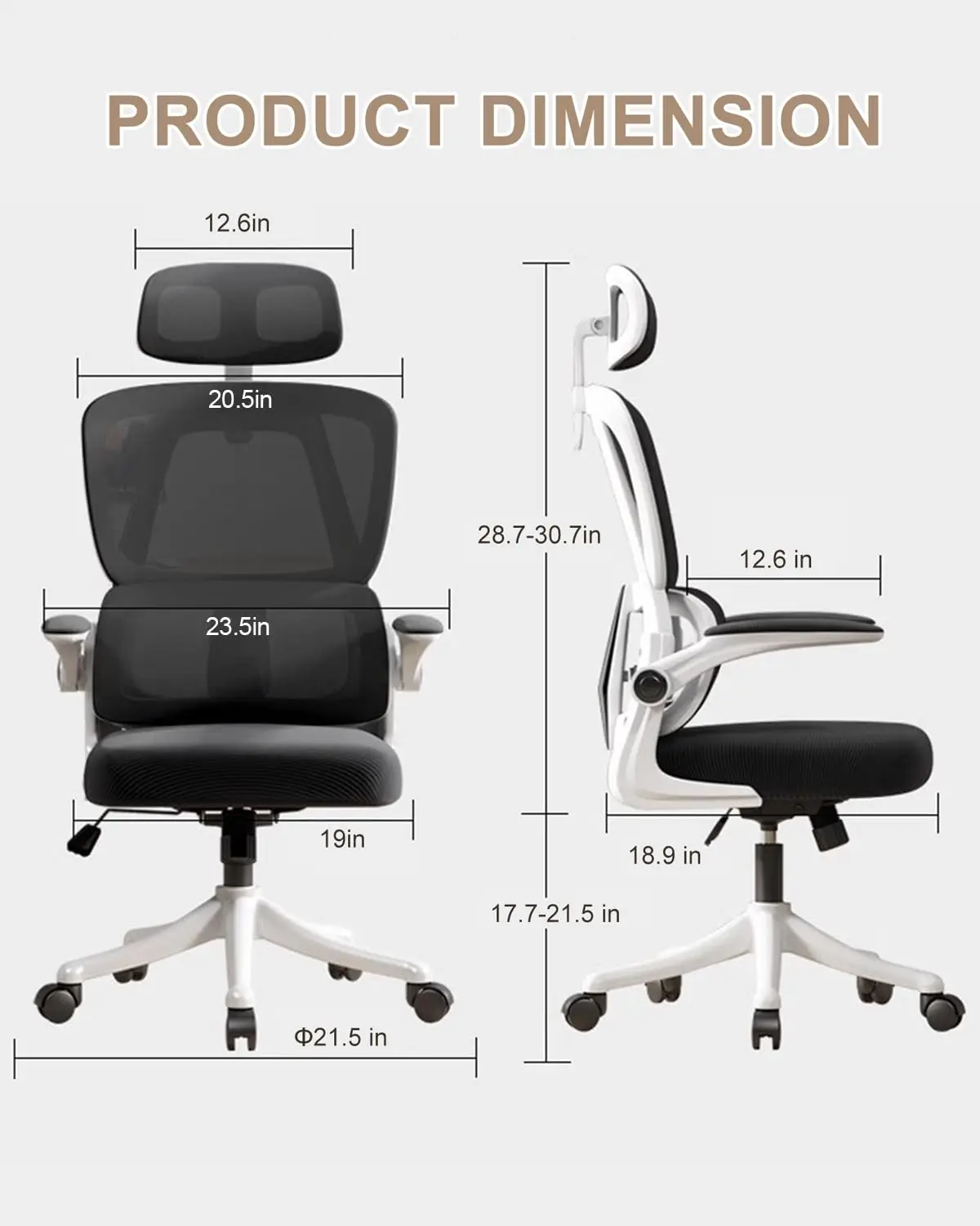 Home Office Chair Work Swivel Chairs with Wheels, Breathable Mesh Back Gaming Chair Adjustable Headrest image 2