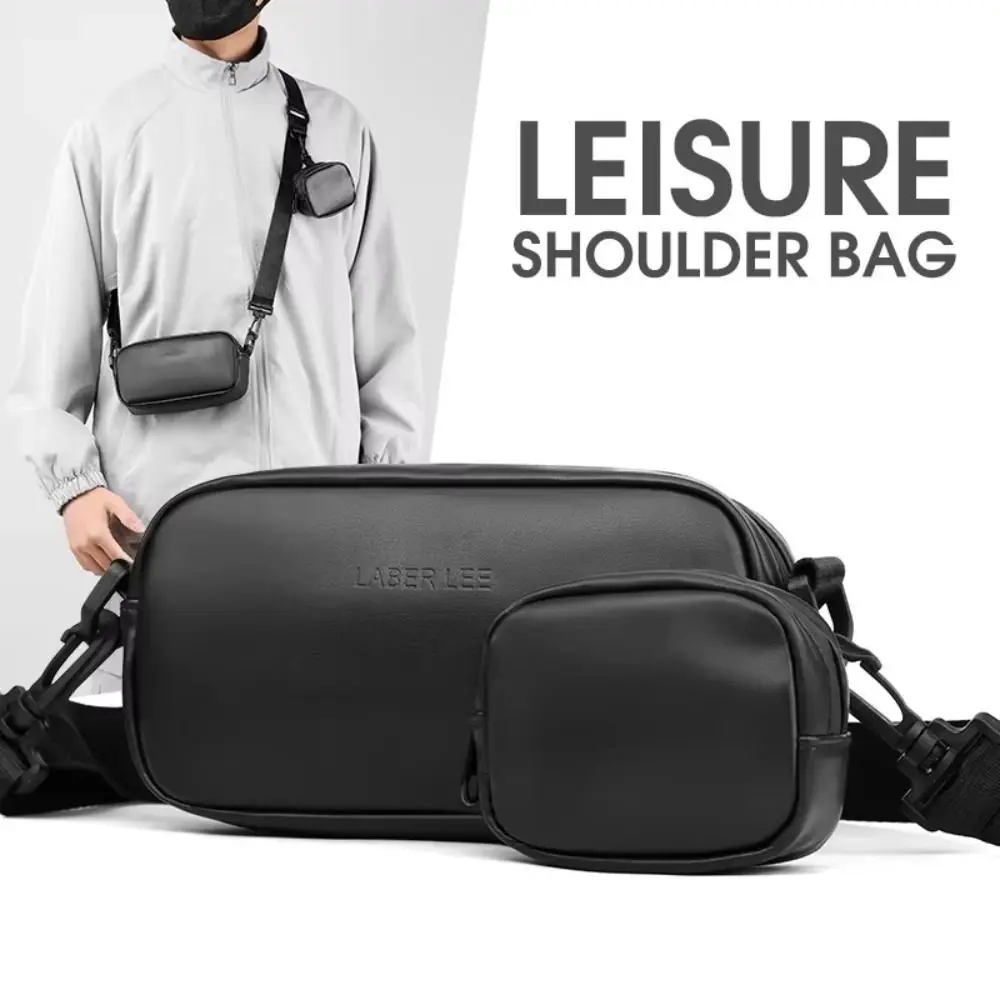 

PU Leather Men's Phone Bag Unisex with Small Hanging Bag Black Crossbody Bag High-end Square Mini Shoulder Bag for Couple