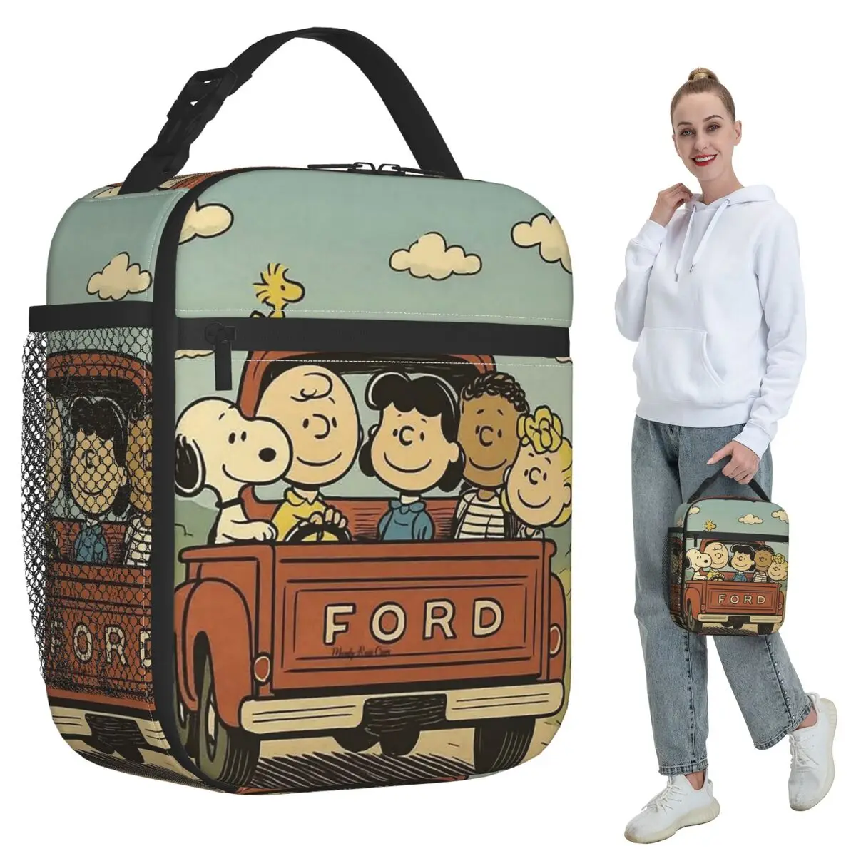 Cacahuetes Schroeder Pigpen Franklin Charlie Sally Snoopy bolsa de almuerzo aislada de dibujos animados caja de comida térmica Tote loncheras contenedor