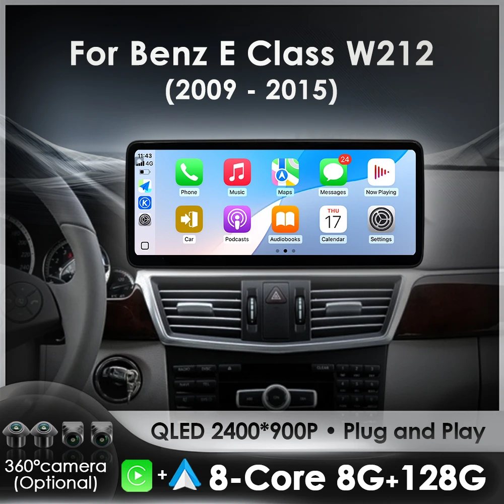Wireless Carplay for Mercedes Benz E Class W212 2009-2015 Android 16 Car Radio Video DSP Stereo GPS QLED Touch Screen 4G WiFi BT