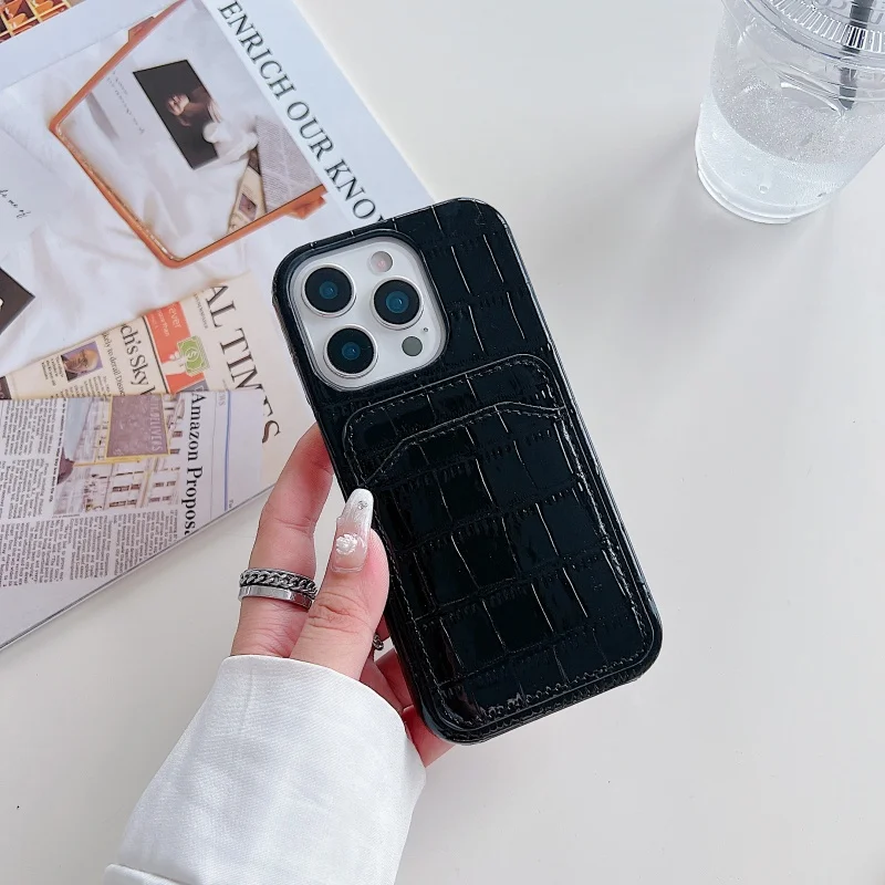 

Luxury Crocodile glossy Leather PU Card Holder Wallet Phone Case For iPhone 11 12 13 14 15 16 17 Pro Max hard Leather Cover