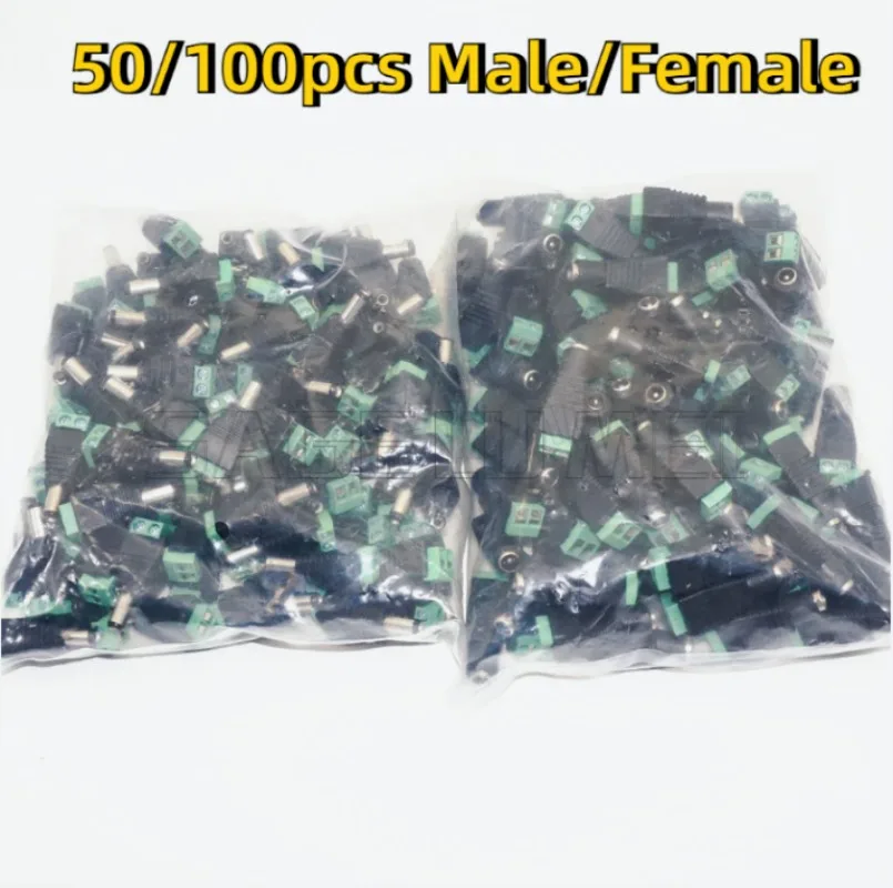 50/100pcs DC 12V Male Female Connectors 2.1*5.5mm Power Plug Adapter Jacks Sockets Connector Signal Color LED Strip CCTV Camera