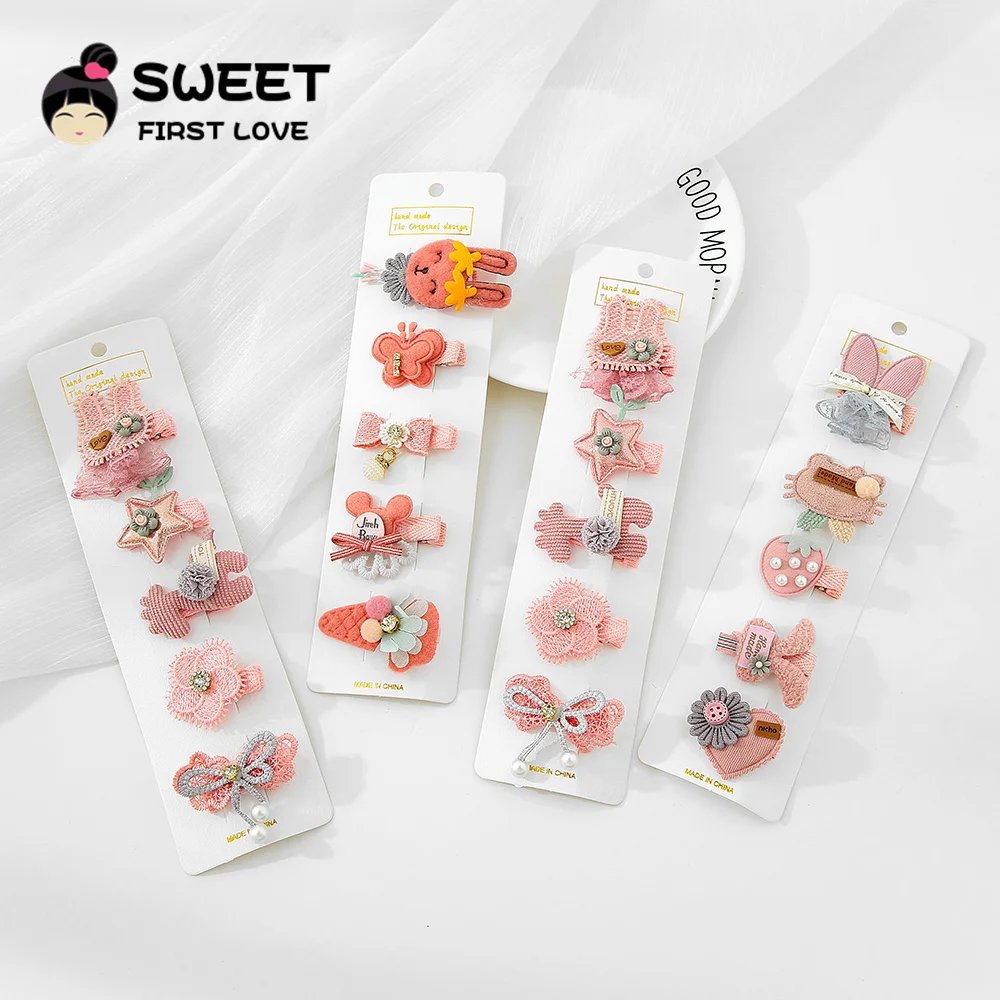 5Pcs/Set Animal Cotton Hair Clips For Children Cute Hairpins For Baby Girls Colorful kids Barrettes Hair Accessories For Girls