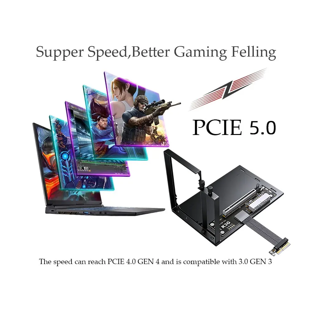 K23MG-BK7 PCIe 5.0 X4 to X16 Extension Cable Riser for Laptop External Graphics Card Supports  Laptop ITX/STX Motherboard NUC