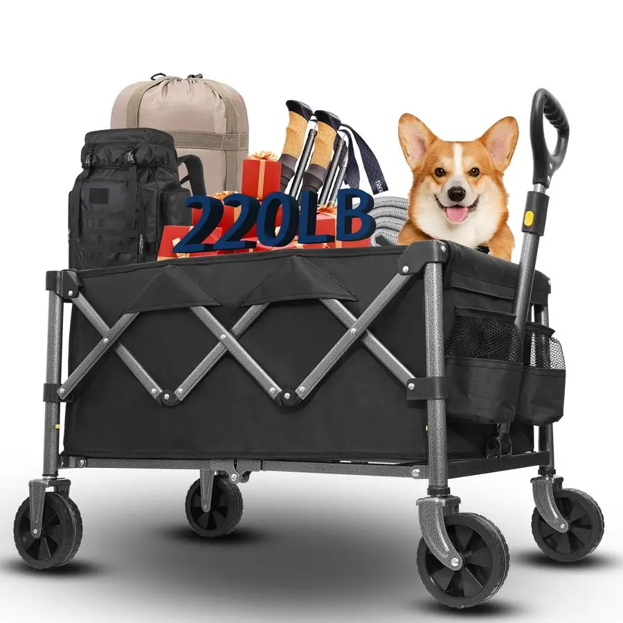 

Складная тележка-вагончик на колесах, грузоподъемность 220 фунтов (100 л), для продуктов, пляжа, сада