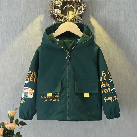 어린이용 후드 재킷, 용수철 가을 지퍼, 얇은 바람막이 코트, 캐주얼 프린트, 소년 소녀 펀칭 겉옷, 아동복 2-12 세