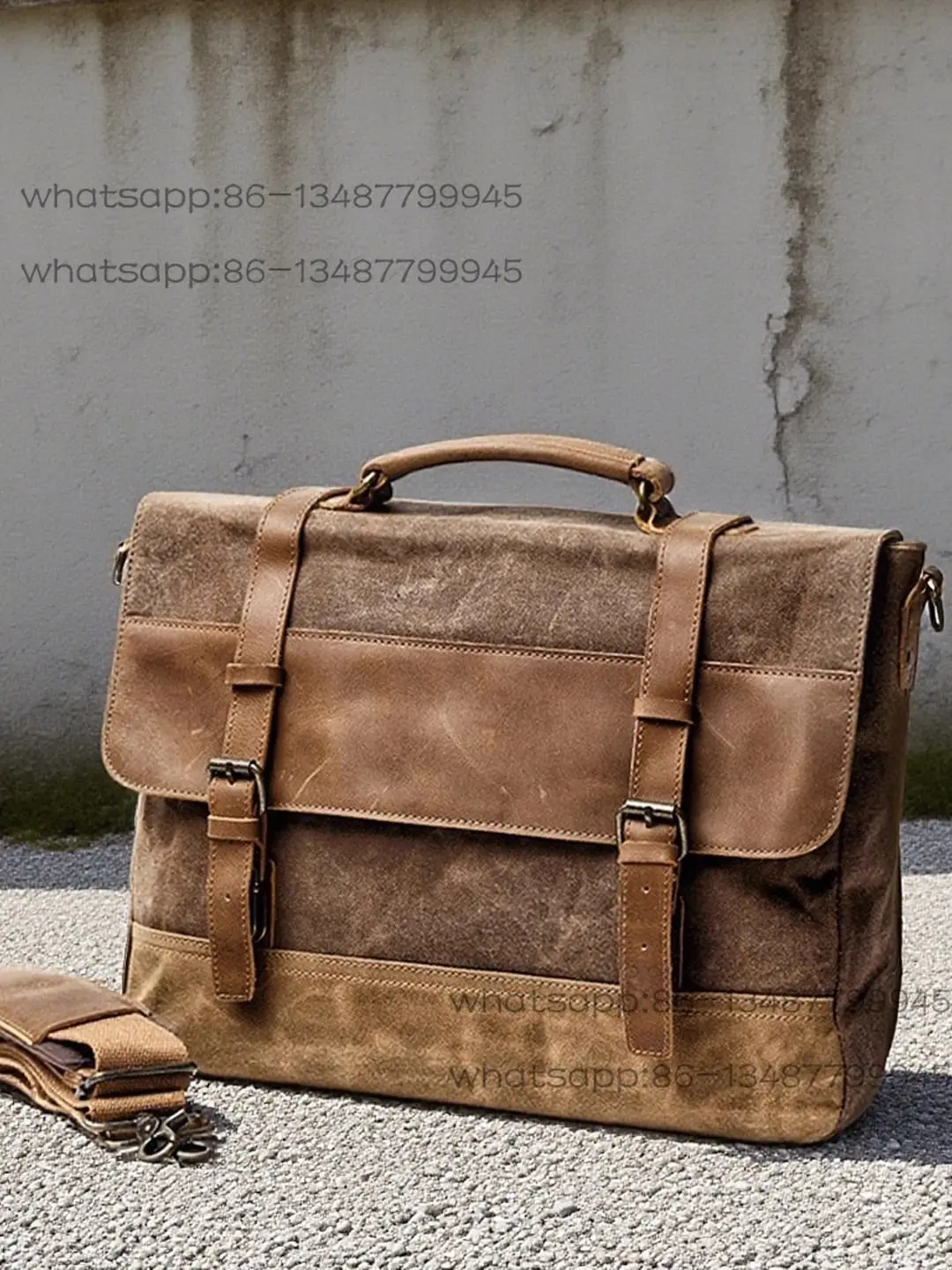 Casual Briefcase Men's Commuting Crazy Horse Cowhide Waterproof Men's Bag Retro Canvas Single Shoulder Crossbody Handbag
