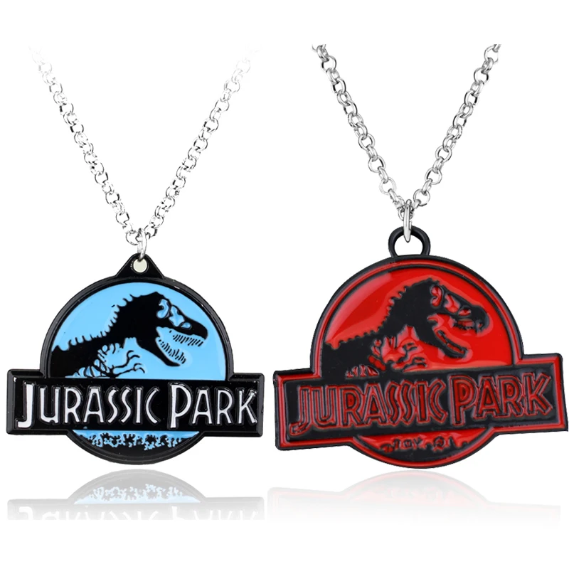 Hot Movie Science Jurassic Park Logo Metal Alloy Pendant Red Enamel The Jurassic World Dinosaur Pendant Fashion Necklace Gift