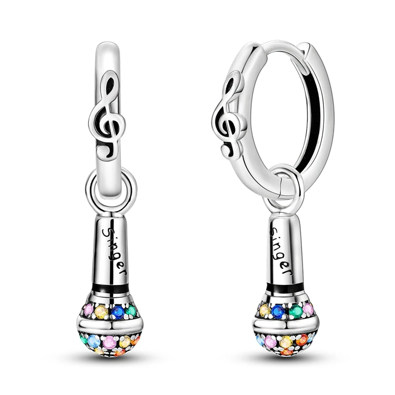

925 Sterling Silver Earrings Women Colorful Microphone Note Drop Earring For Anniversary Wedding Jewelry Gifts