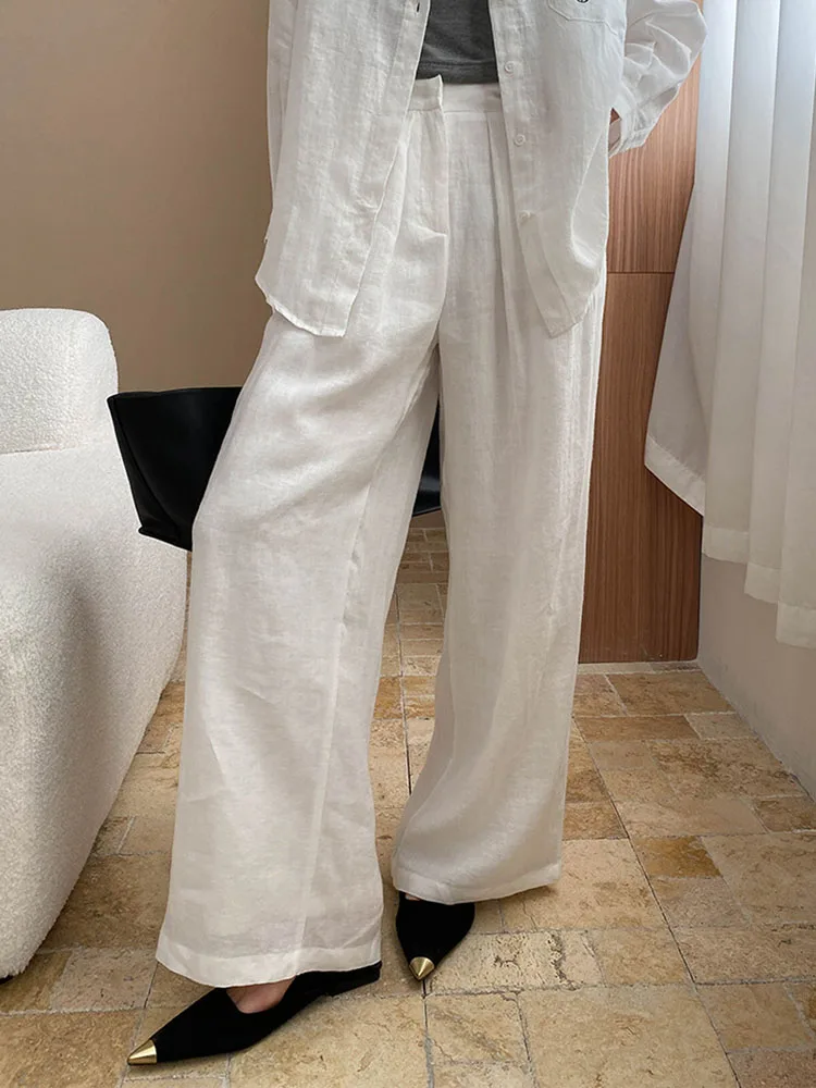 Spring and Autumn Women\'s Casual Solid Color High Waist Loose Wide Leg Pants