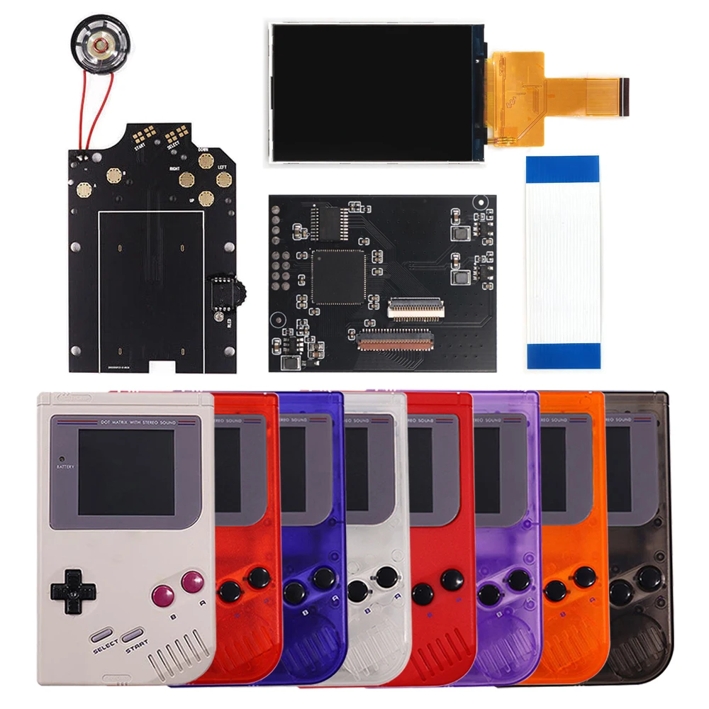 GBO IPS V5 Pro LCD مجموعة شاشة الإضاءة الخلفية قائمة OSD لـ Game Boy Classic DMG GBO GB ث/غطاء الإسكان المقطوع مسبقًا مع مكبر الصوت #1