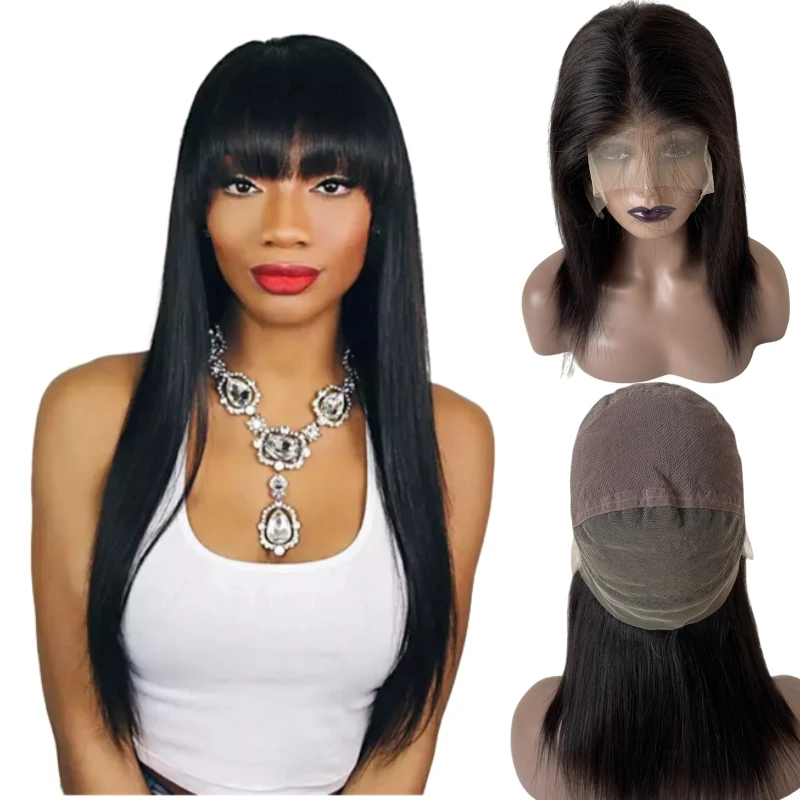 

Brazilian Virgin Human Hair 150% Density Silky Straight Natural Color Preplucked Hairline Full Lace Wig for Black Woman