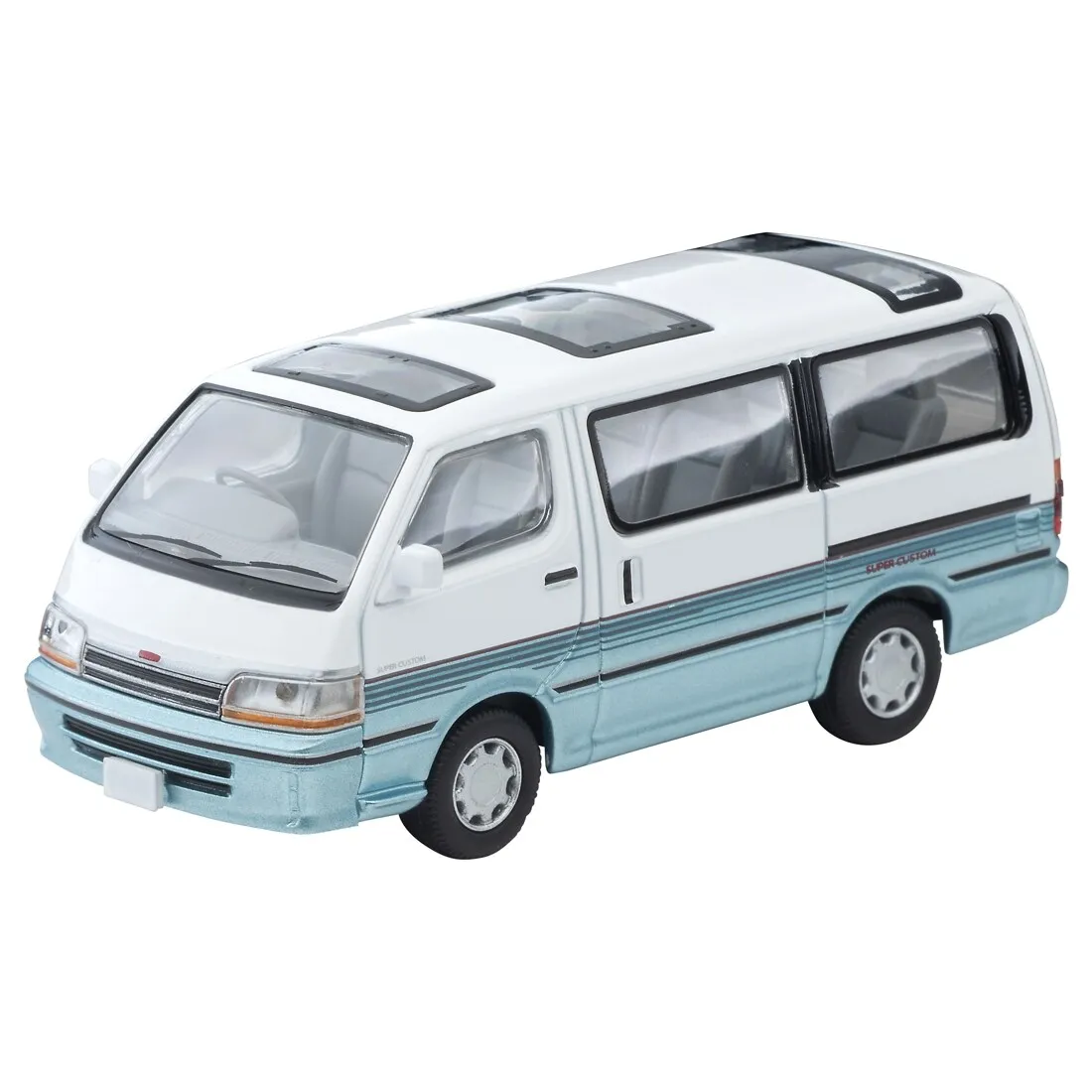 TAKARA TOMY Tomytec 1:64 TLV LV-N208d Toyota Hiace Minivan Kompressionsmodell aus blauer und weißer Legierung, Jungenspielzeug, Kindergeschenk