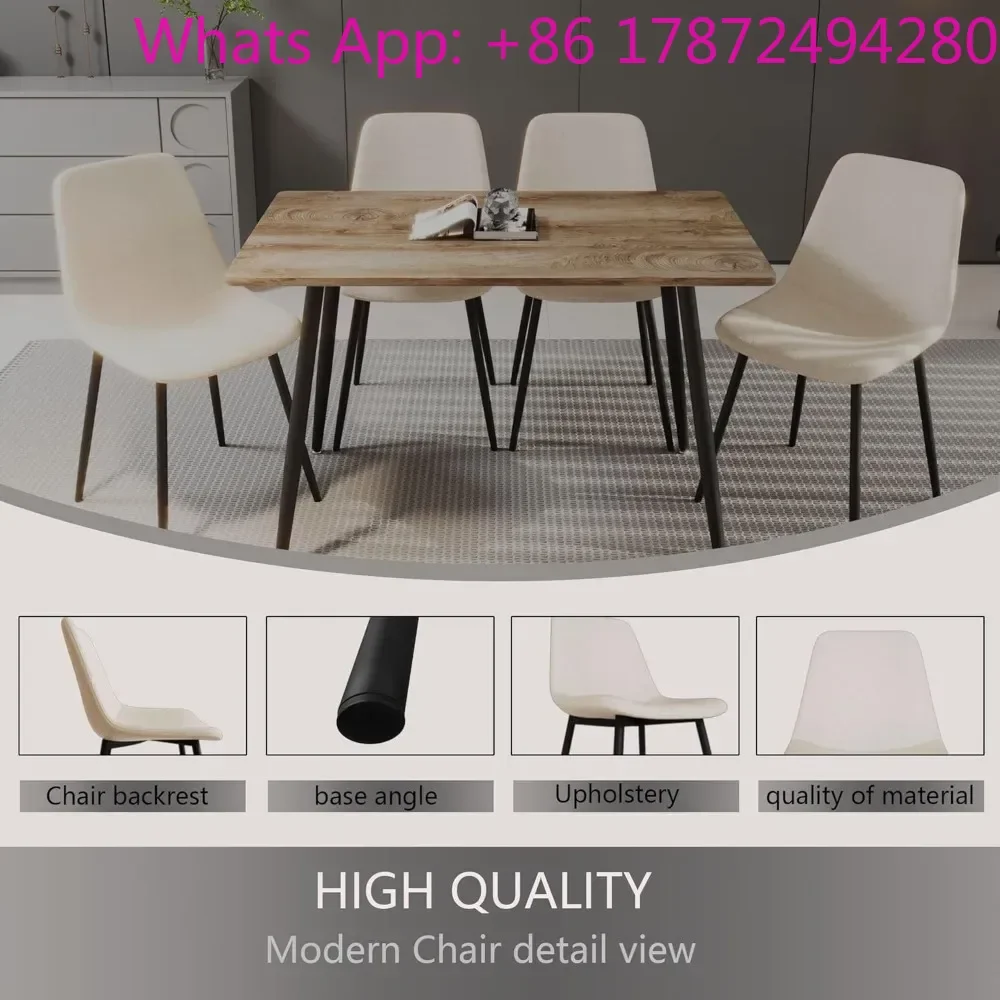 Modern Dining Table and Chairs Set with 4 Fabric Dining Chairs, 5 Piece Wooden Dinings Table Set