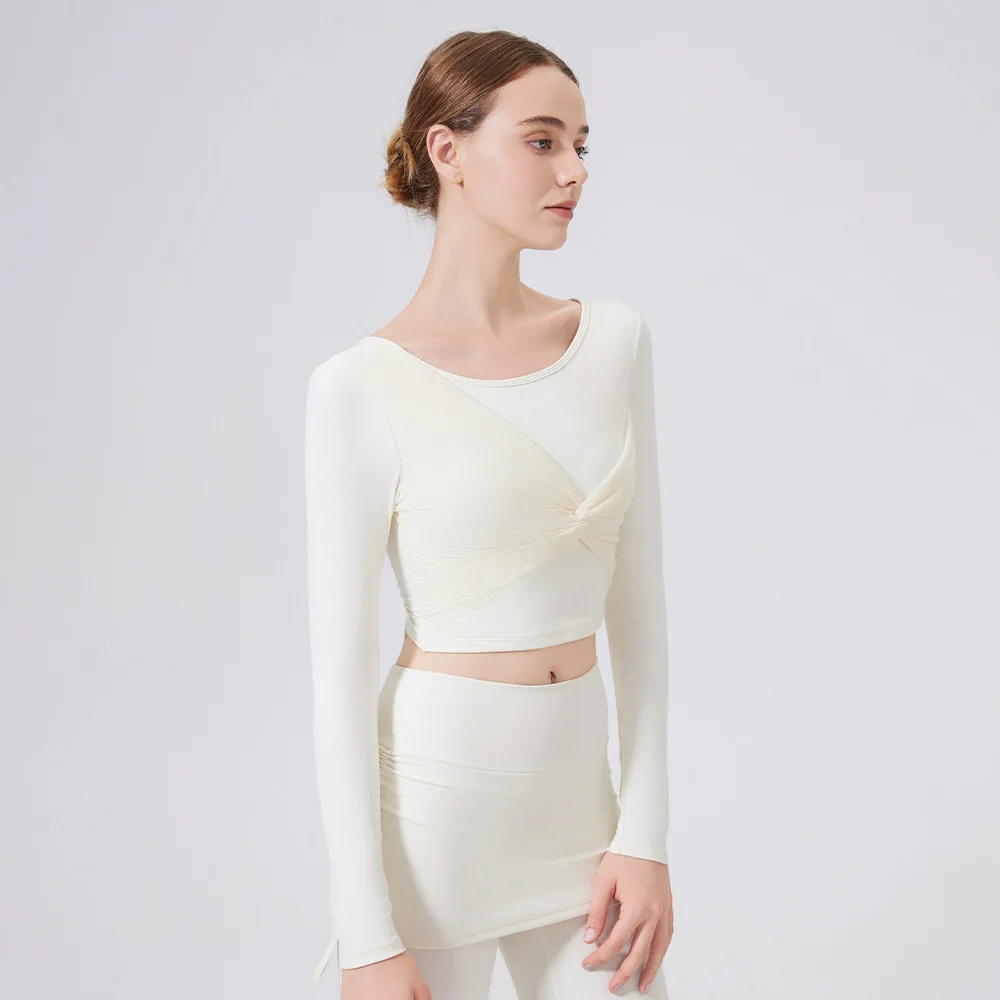 Women's Mesh Knot Sports T-shirt with Long Sleeves And Chest Pads Quick Drying Slimming Fitness Mesh Top for Active Wear