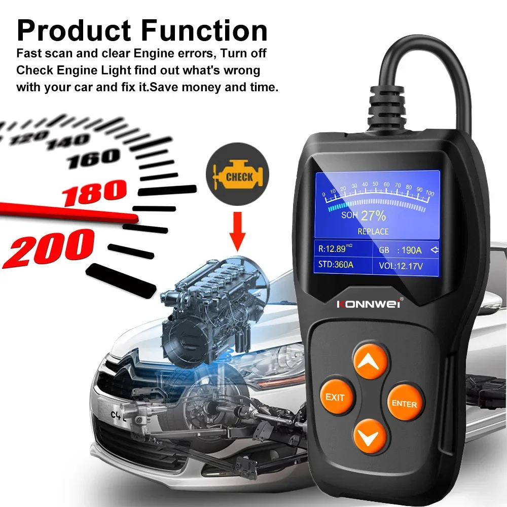 KONNWEI KW600 Car Battery Tester 12V 100 to 2000CCA 12 Volts Battery Tools for the Car Quick Cranking Charging Diagnostic