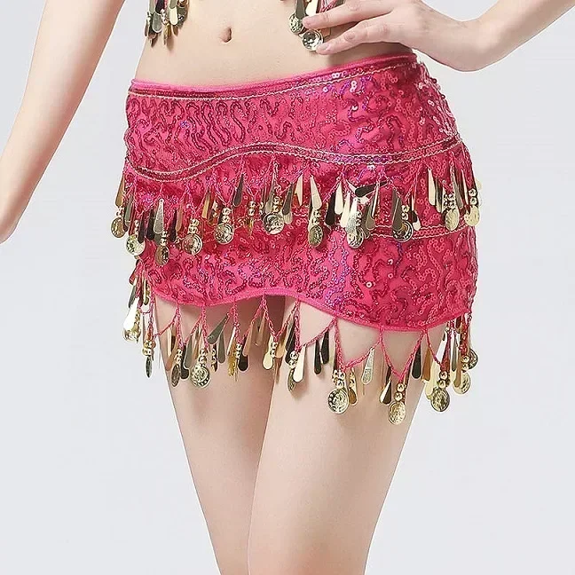 8 Colors Sexy Chiffon Belly Dancing Belt Festival Wrap Hip Scarves Sequins Coins Bollywood Dance Costumes