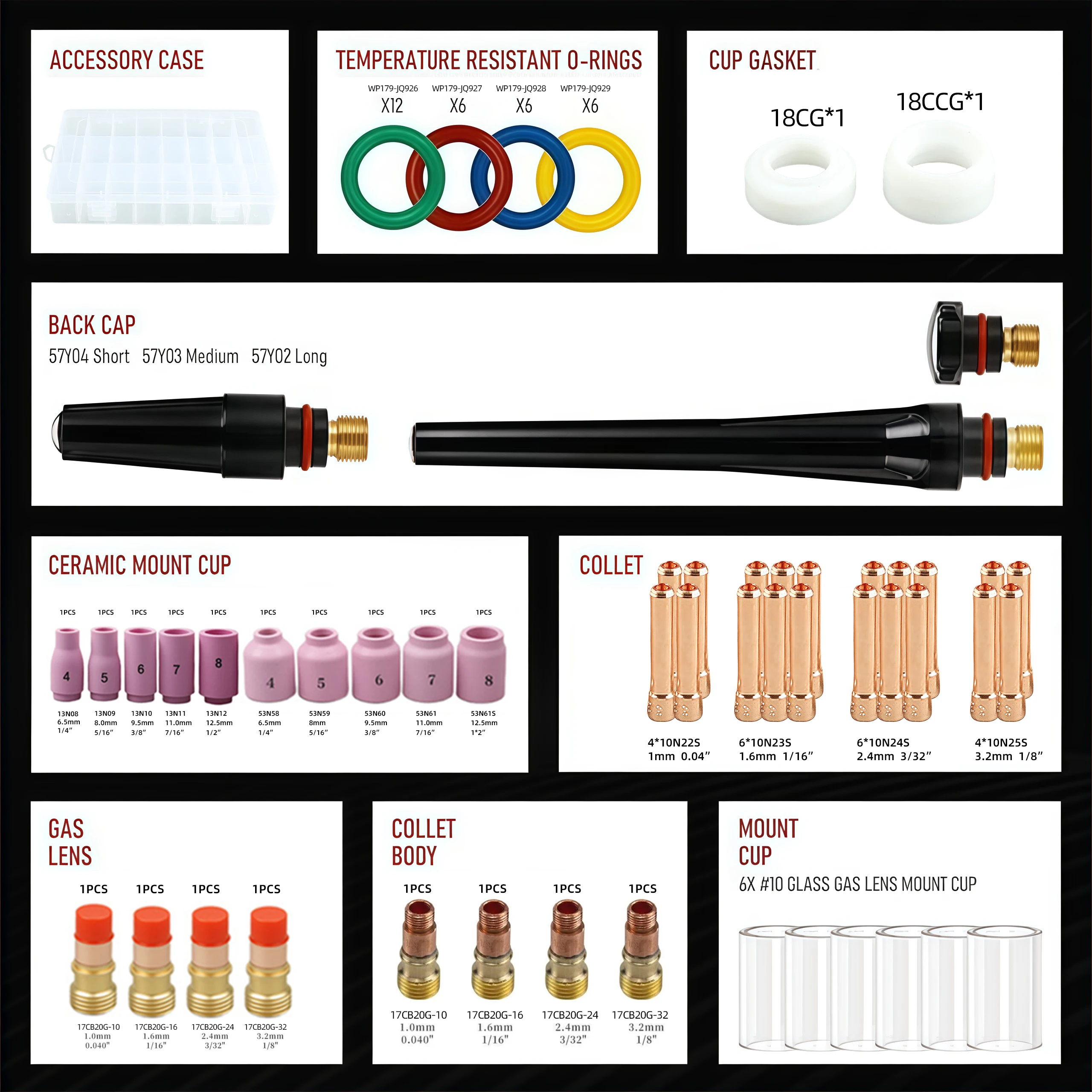79Pcs TIG Welding Torch Nozzle Kit, Gas Lens & Cup Set for WP17/18/26, Welding Accessories Tool Kit view 2