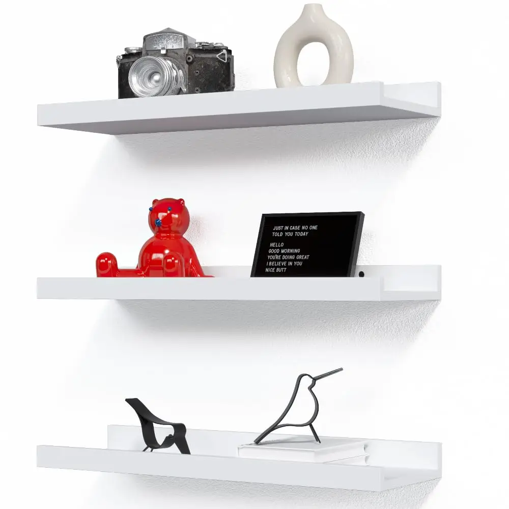 

3 Set White Floating Shelves, Wall Mounted White Shelves For Wall Decor, Picture Ledge Shelf With Lip For Wall Storage Nursery,