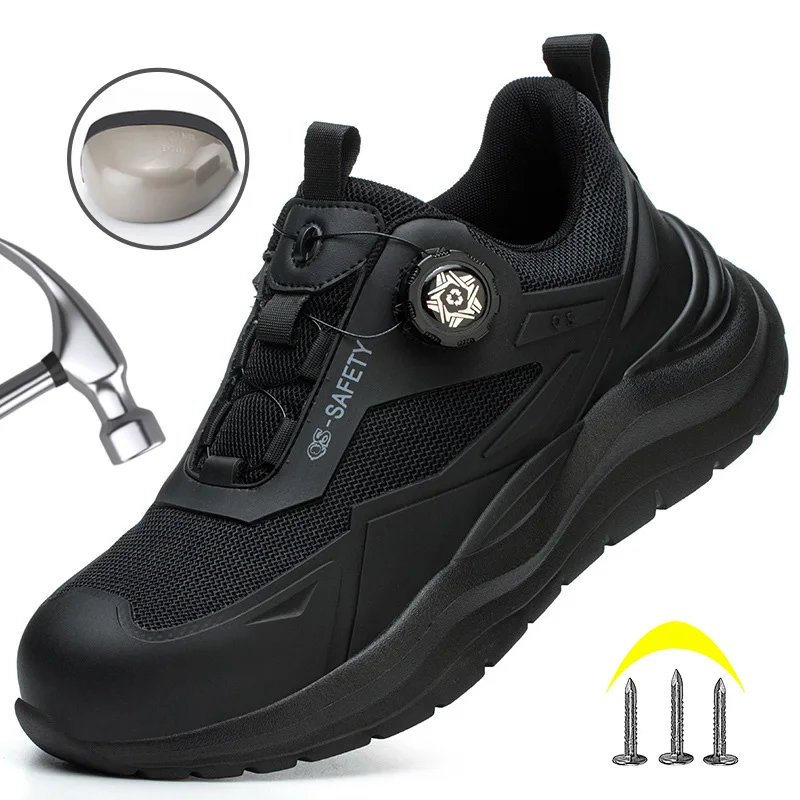 

Safety Protection Shoes Outdoor Leisure Sports Shoes Anti-smashing Breathable Rotary Button Shoes Work Boots Steel Toe Sneakers