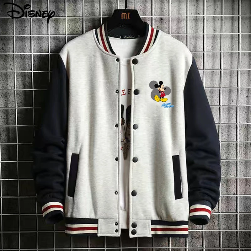 Imagem -02 - Disney 2023 Nova Chegada Retalhos Algodão Topo Moda Logotipo Mickey Mouse Impressão Casual Bomber Jaqueta de Beisebol Cabolsa Cardigan Solto