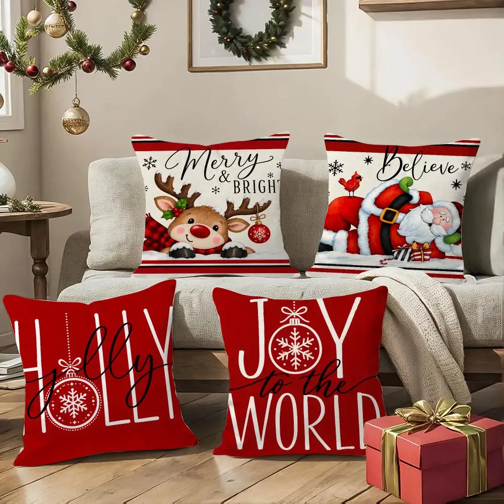Christmas Holiday Country Cushion Cover Square Decorative Sofa Pillow Case Bedroom Living Room Home Decor Gift