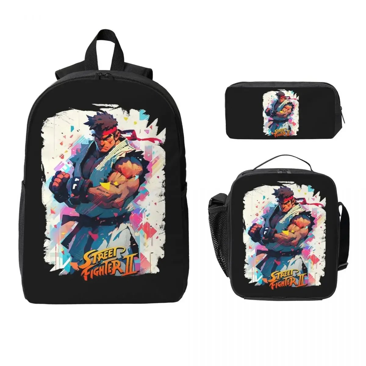 Defeated Portraits Super Street Fighter Backpack BookBag School Bag Laptop Shoulder Bags 3ps Insulated Lunch Bag Pencil Case