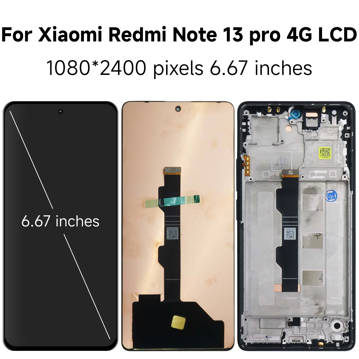 AMOLED TFT Screen for Xiaomi Redmi Note 13 Pro 4G 23117RA68G Lcd Display Digital Touch Screen with Frame Replacement Parts