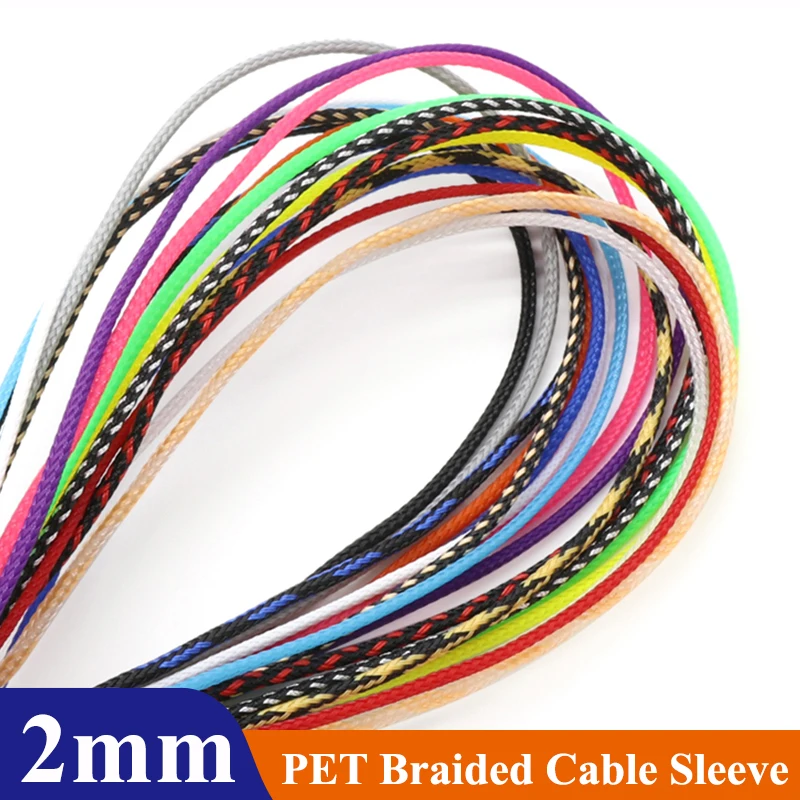 2/3/5/10/20/30/50M 2mm Insulated PET Braid Sleeves Sleeving High Density Cable Sheath Wrap Cable Protector Braid For Wires DIY