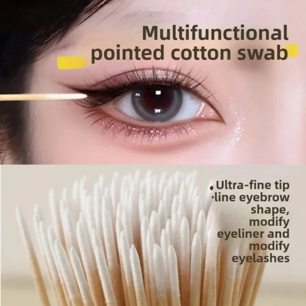Disposable Ultra-small Double-end Wood Cotton Swab with Fine Pointed Tips for Nail Art Makeup Eyeliner Correction Beauty Tools