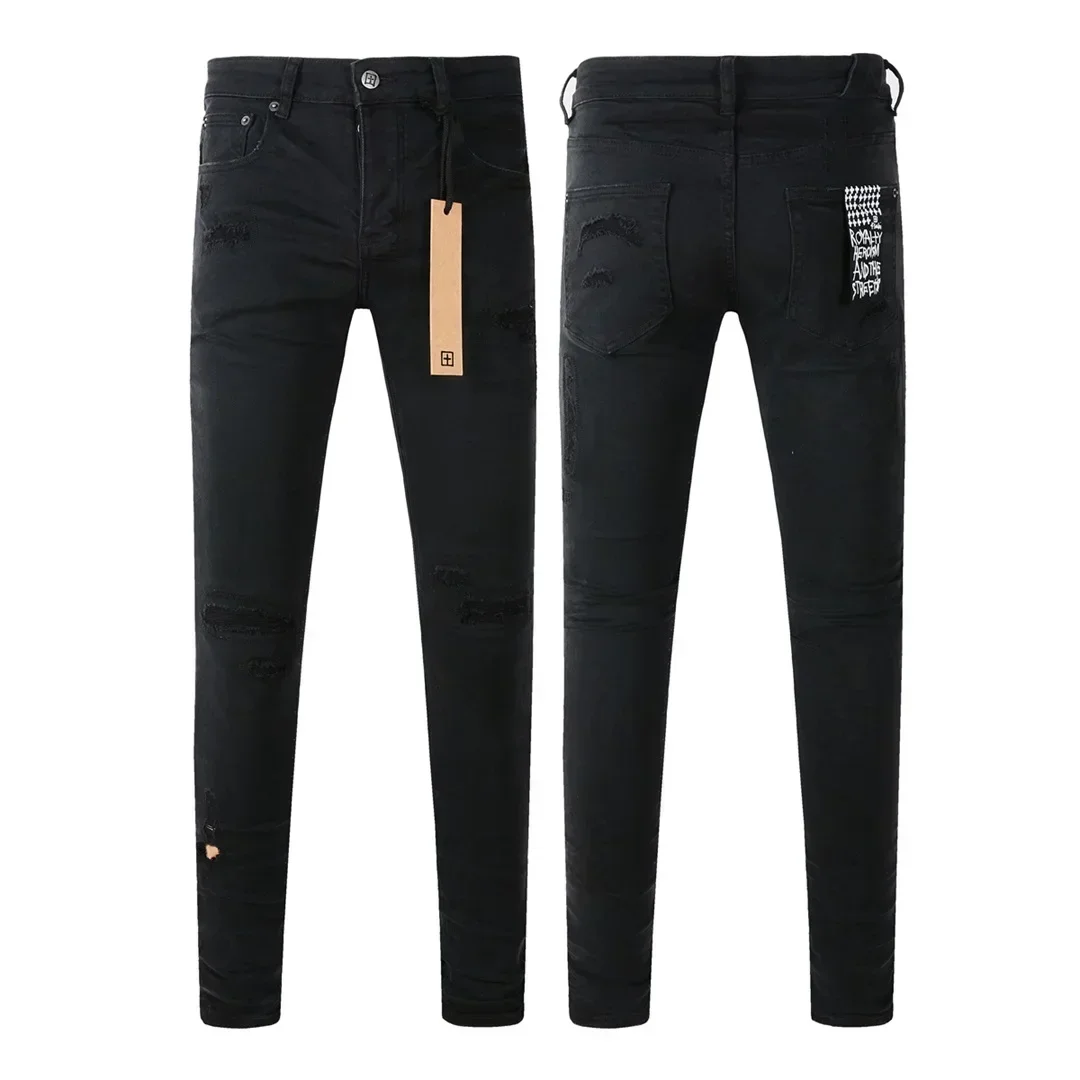 Retro KSUBI Cross Jeans Classic style Black Men Paint Hole Trend Low Rise Stretch Skinny Jeans Pleated Ripped Frayed Trousers