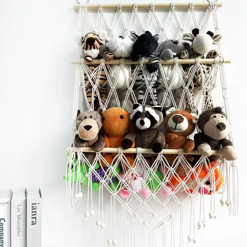 Double Layer Macrame Hammock Net Toys Storage Boho Decor Children Room Toys Stuffed Animals Toys Hammock Net Organize Storage