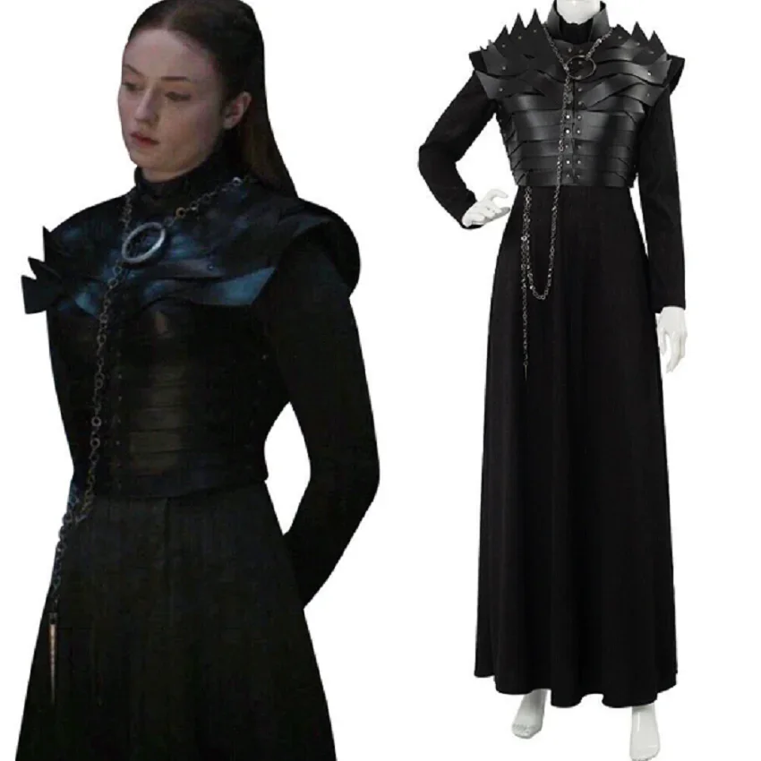 New Anime Cosplay Costume Sansa Stark Leather Jacket Black Carnival Adult Customized