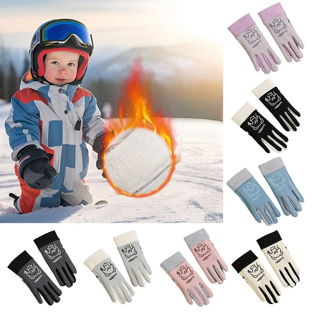 Met fleece gevoerde winterkinderhandschoenen Koudbestendig Winddicht Lange vingerhandschoenen Waterafstotende cartoon buitensporthandschoenen