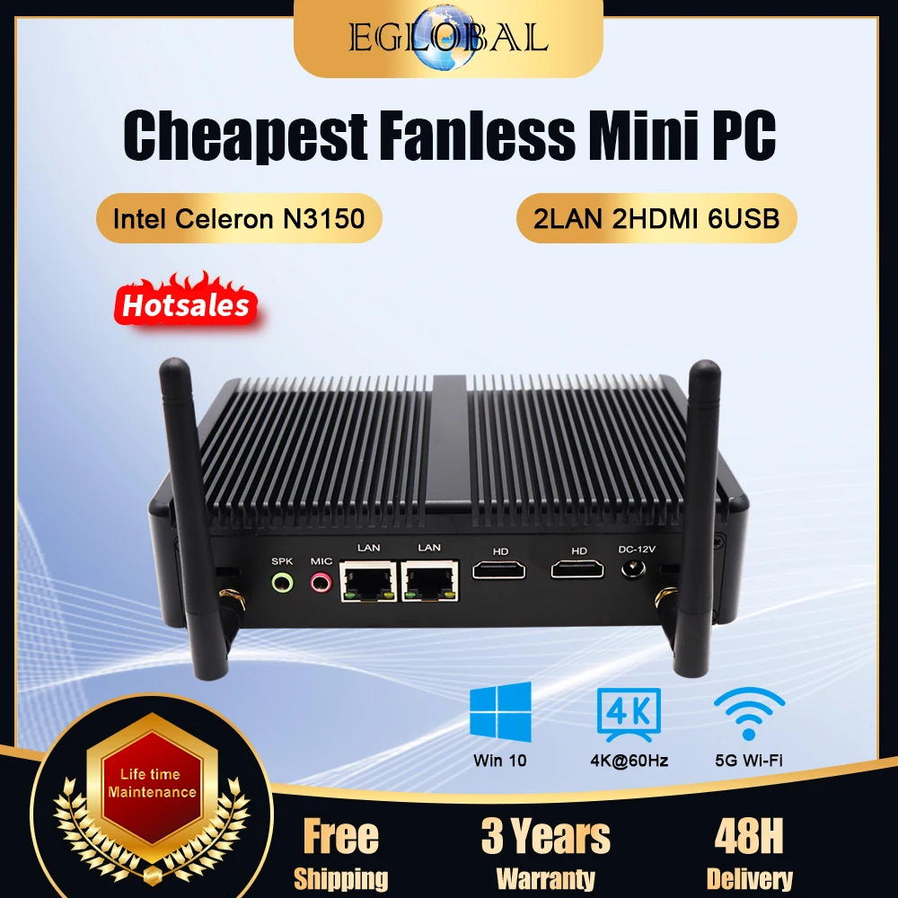 

EGLOBAL Мини-ПК без вентилятора Barebone Celeron N3700 J3160 6USB Мини-компьютер с низким потреблением HDMI RJ45 Giga LAN Office PC