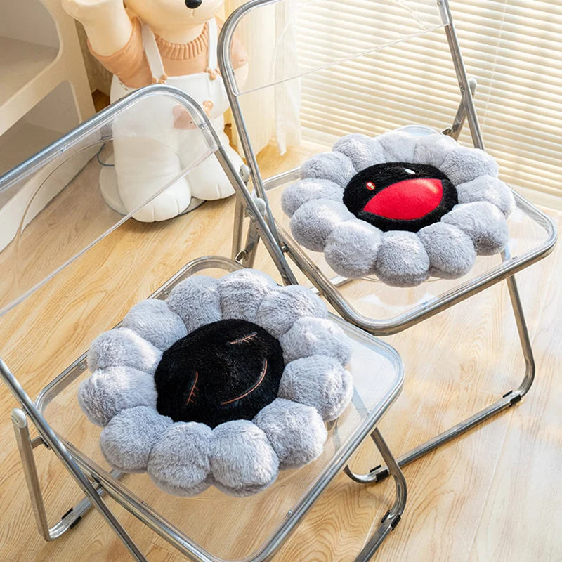 40x40cm escuridão cinza preto girassol assento almofada esqueleto mal redondo flor planta travesseiro de pelúcia piso interior sofá decoração presente