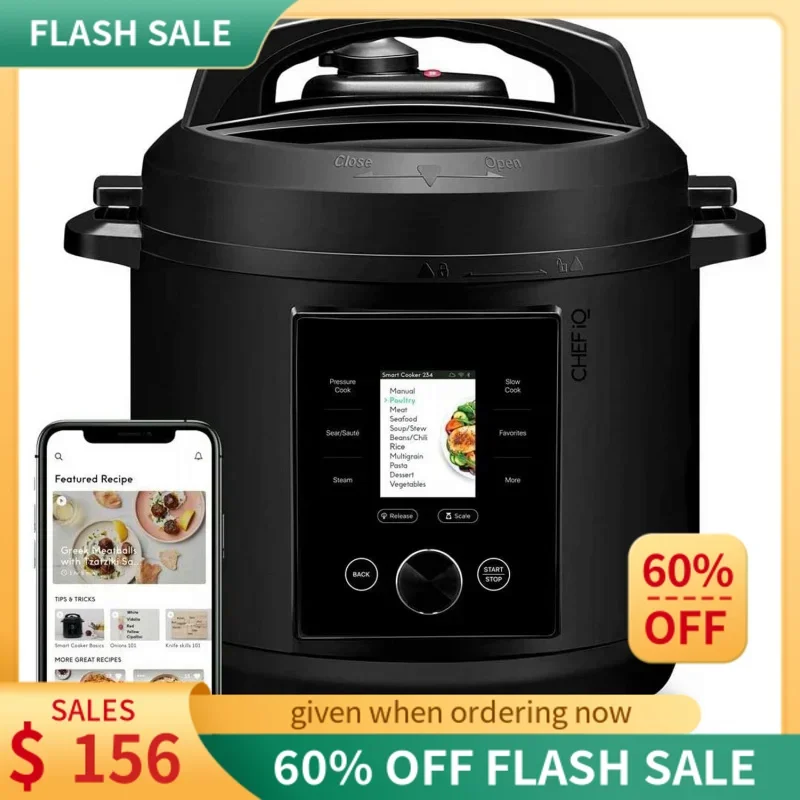 

CHEF iQ Smart Pressure Cooker 10 Cooking Functions & 18 Features, Built-in Scale,Rice & Slow Electric MultiCooker, 6 Qt