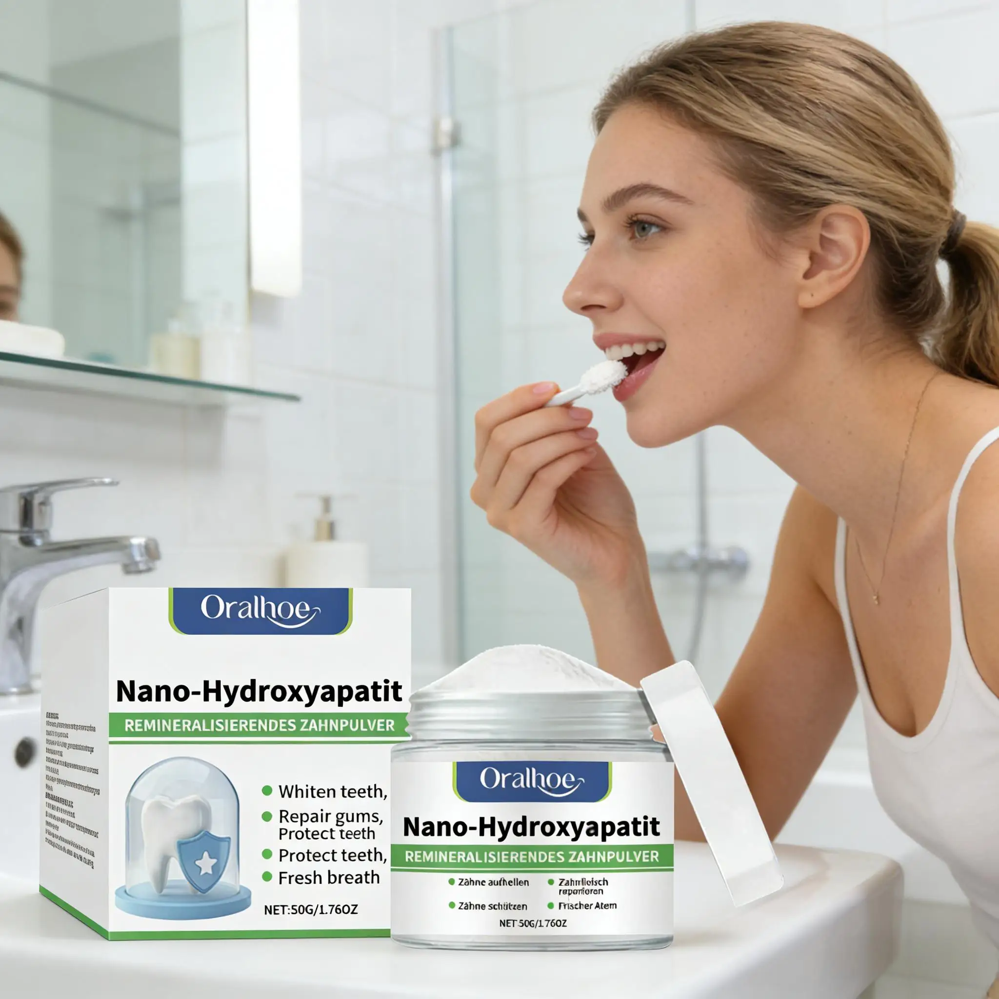 Oralhoe Whitening Tooth Powder Deep Cleaning Tooth Plaque Yellow Stains Removal Brighten Teeth Freshness Breath Oral Dental Care