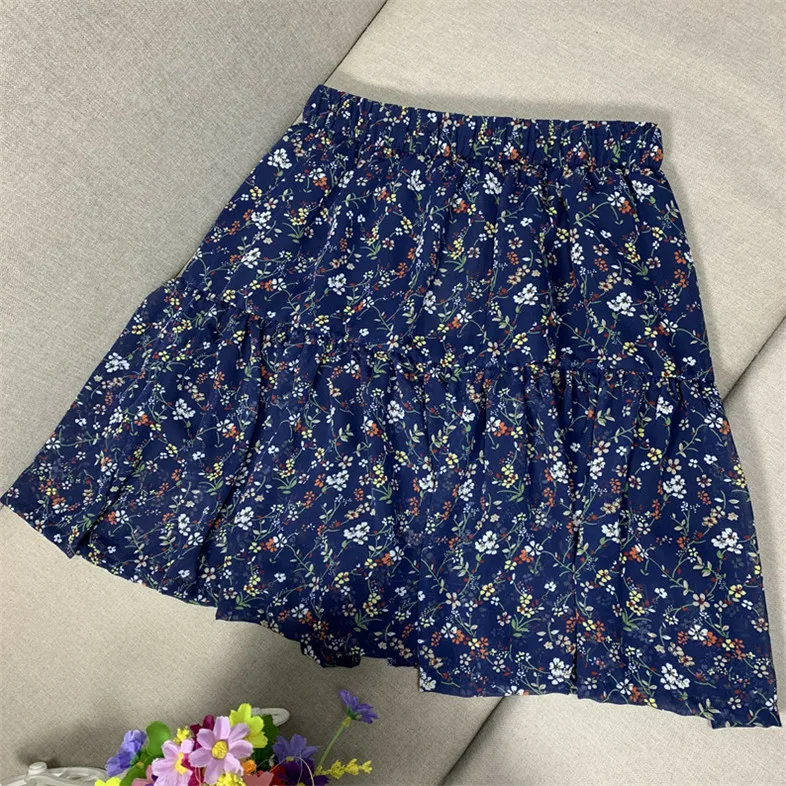 2024 New Women Spring Print chiffon Skirts sweet Boho Pleated ruffled skirts Plus size Korean Flower party skirts M-5XL 6XL 7XL